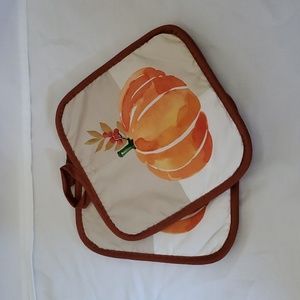 Fall Autumn Harvest Pumpkin Pot Holders, Burnt Orange, Set of 2, New